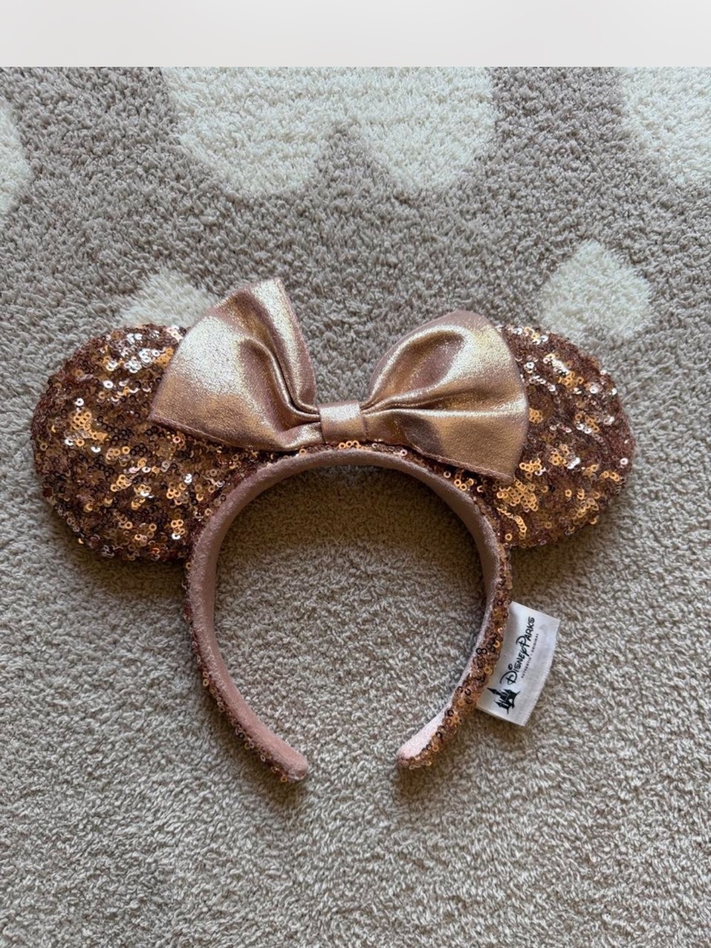 Disney Parks Rose Gold Sequin Minnie Ears Headband